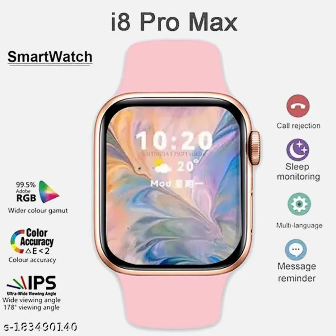 i8 Pro Max Touch Screen Bluetooth Calling Smartwatch with Activity Tracker Compatible with All 3G/4G/5G Android  iOS Smartphones - Pink