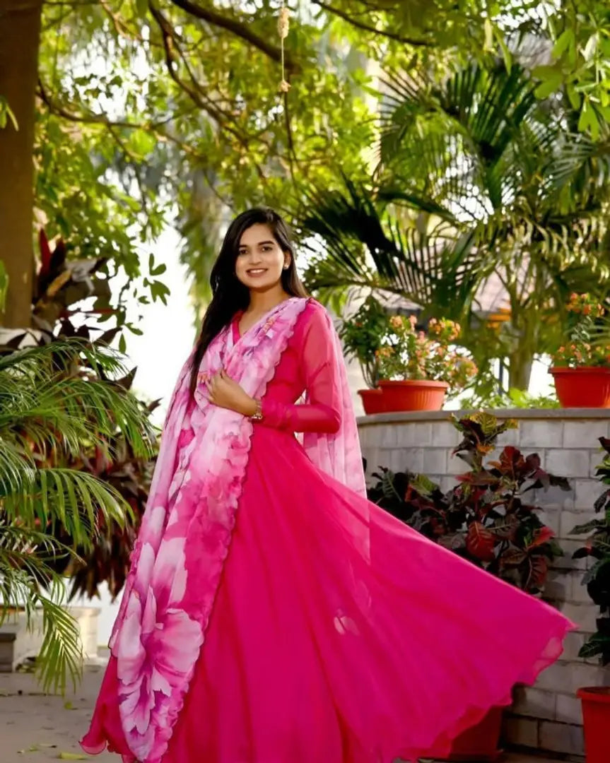 Stylish Georgette Ethnic Gown With Dupatta For Women