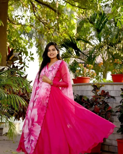 Stylish Georgette Ethnic Gown With Dupatta For Women