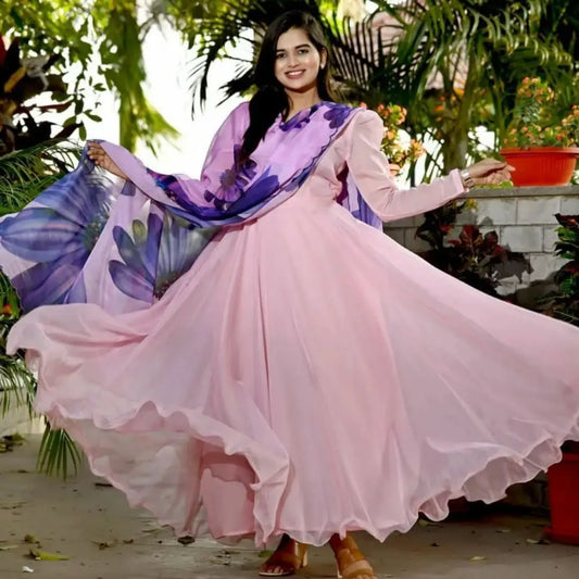 Stylish Georgette Ethnic Gown With Dupatta For Women