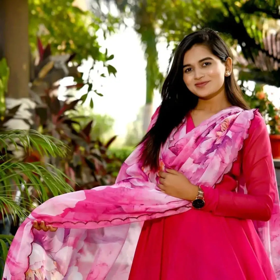 Stylish Georgette Ethnic Gown With Dupatta For Women