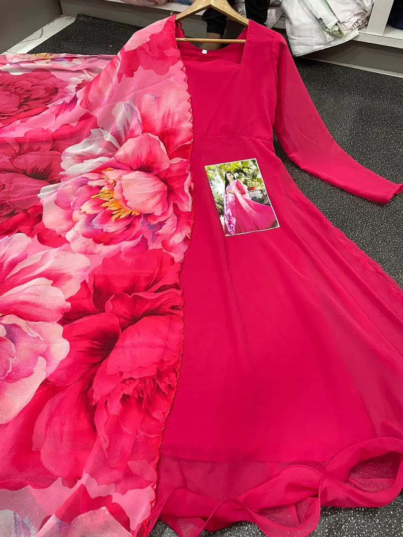 Stylish Georgette Ethnic Gown With Dupatta For Women