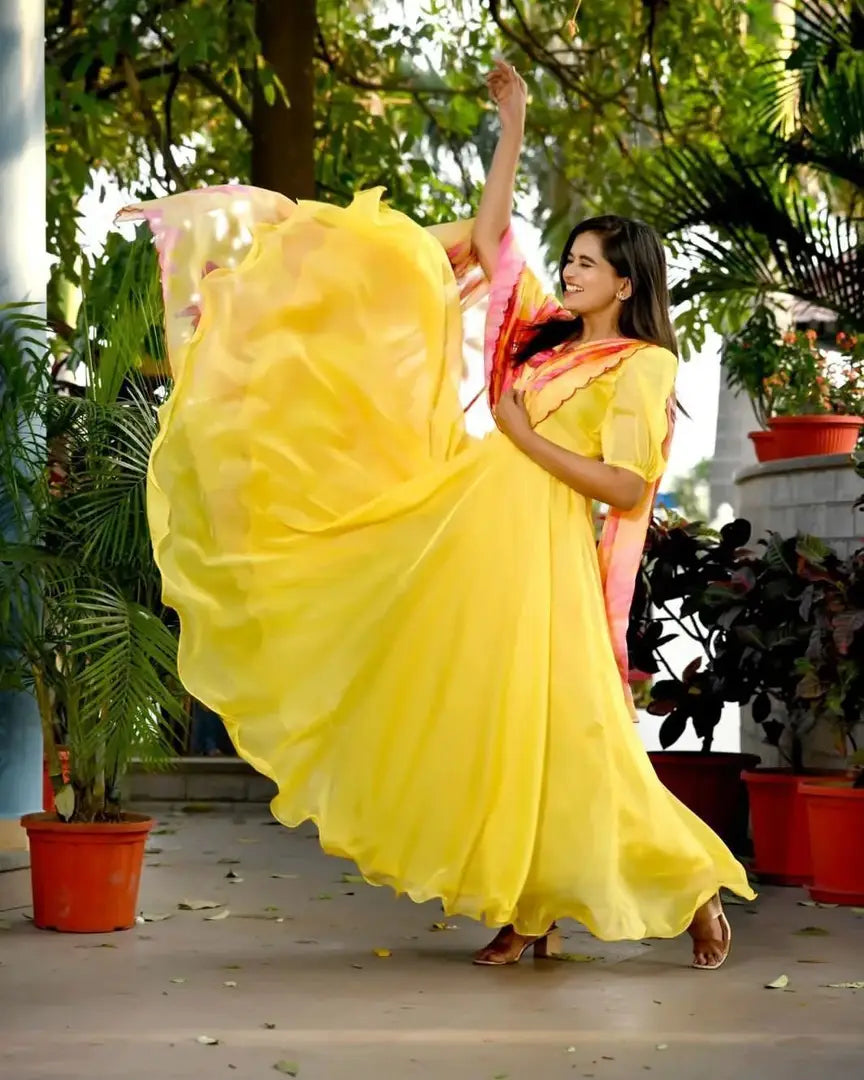 Stylish Georgette Ethnic Gown With Dupatta For Women