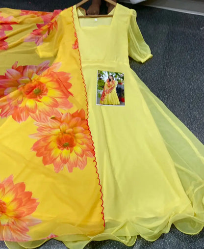 Stylish Georgette Ethnic Gown With Dupatta For Women