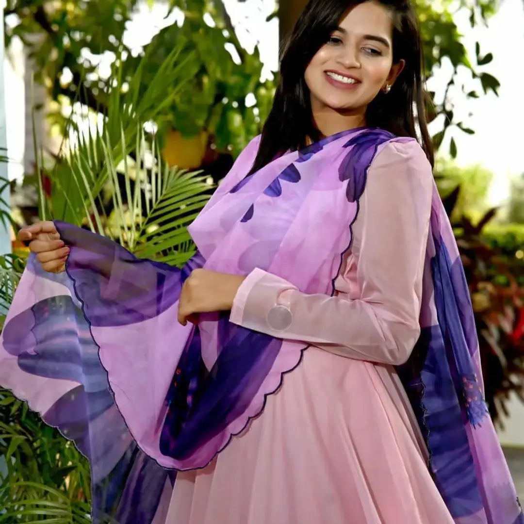 Stylish Georgette Ethnic Gown With Dupatta For Women
