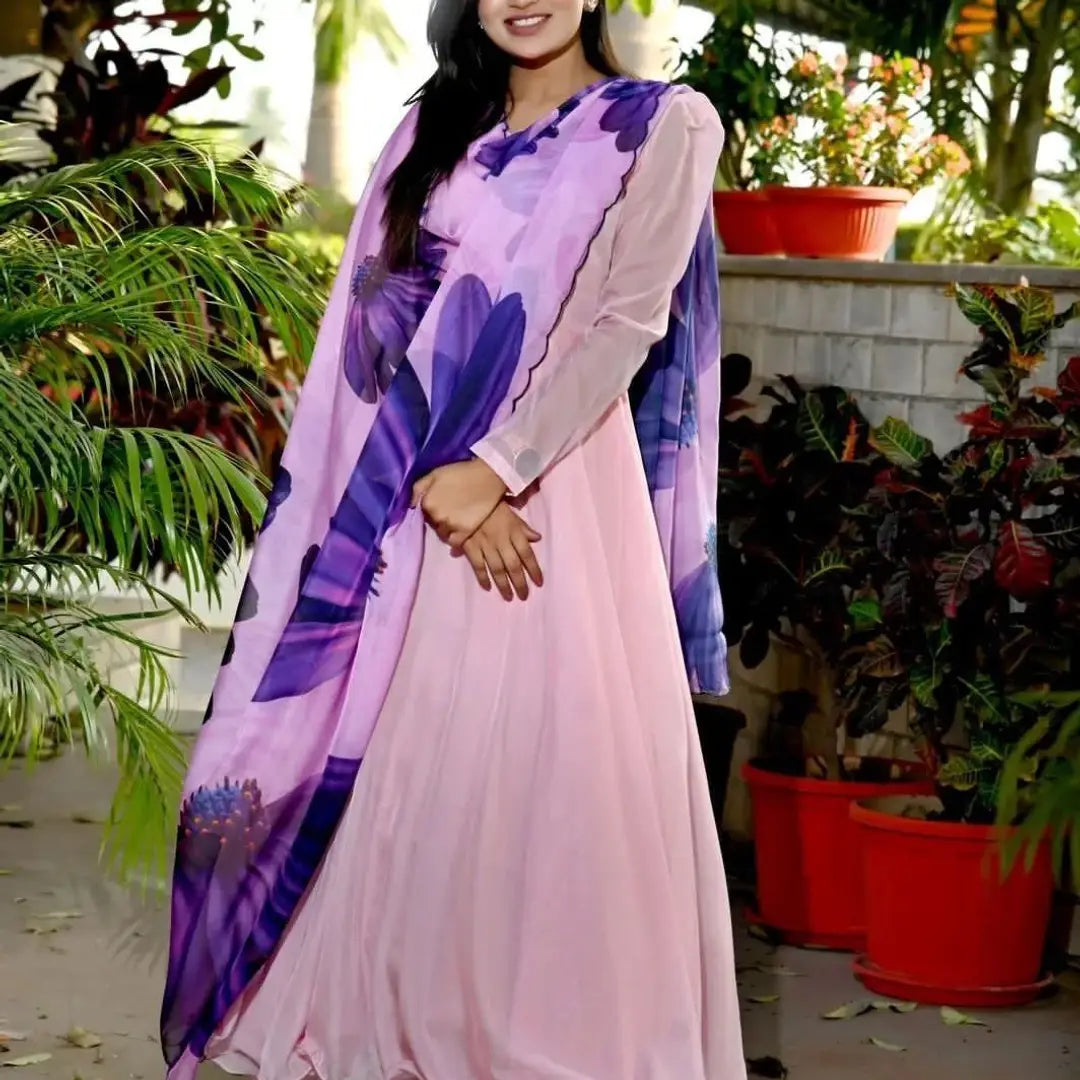 Stylish Georgette Ethnic Gown With Dupatta For Women