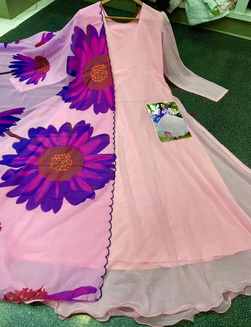 Stylish Georgette Ethnic Gown With Dupatta For Women