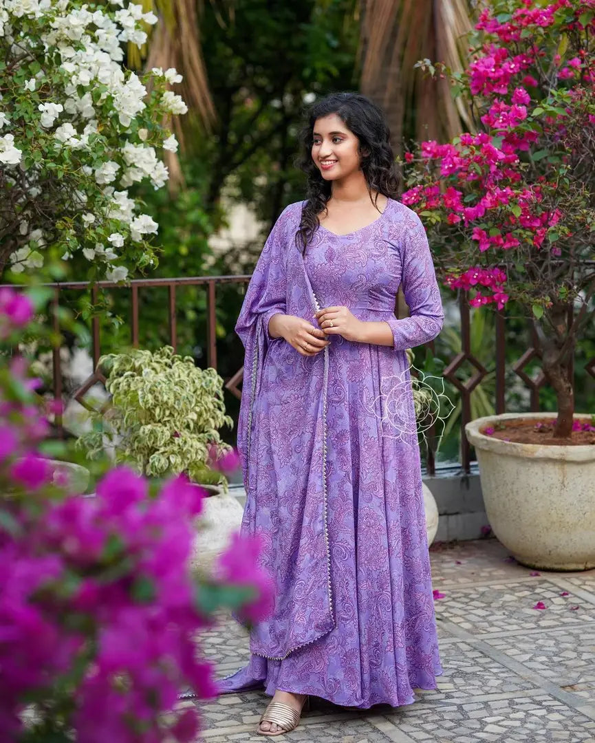 PURPLE COLOURED GEORGETTE   GOWN WITH DUPATTA