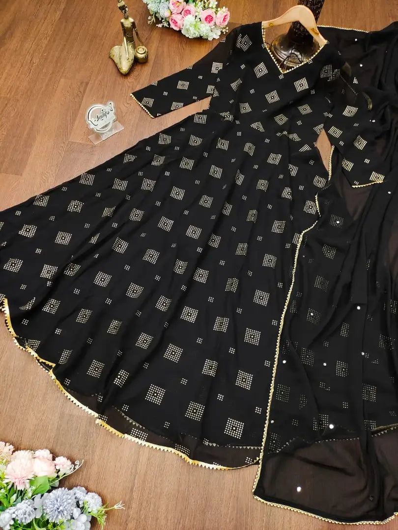 BLACK  COLOURED GEORGETTE GOWN WITH DUPATTA