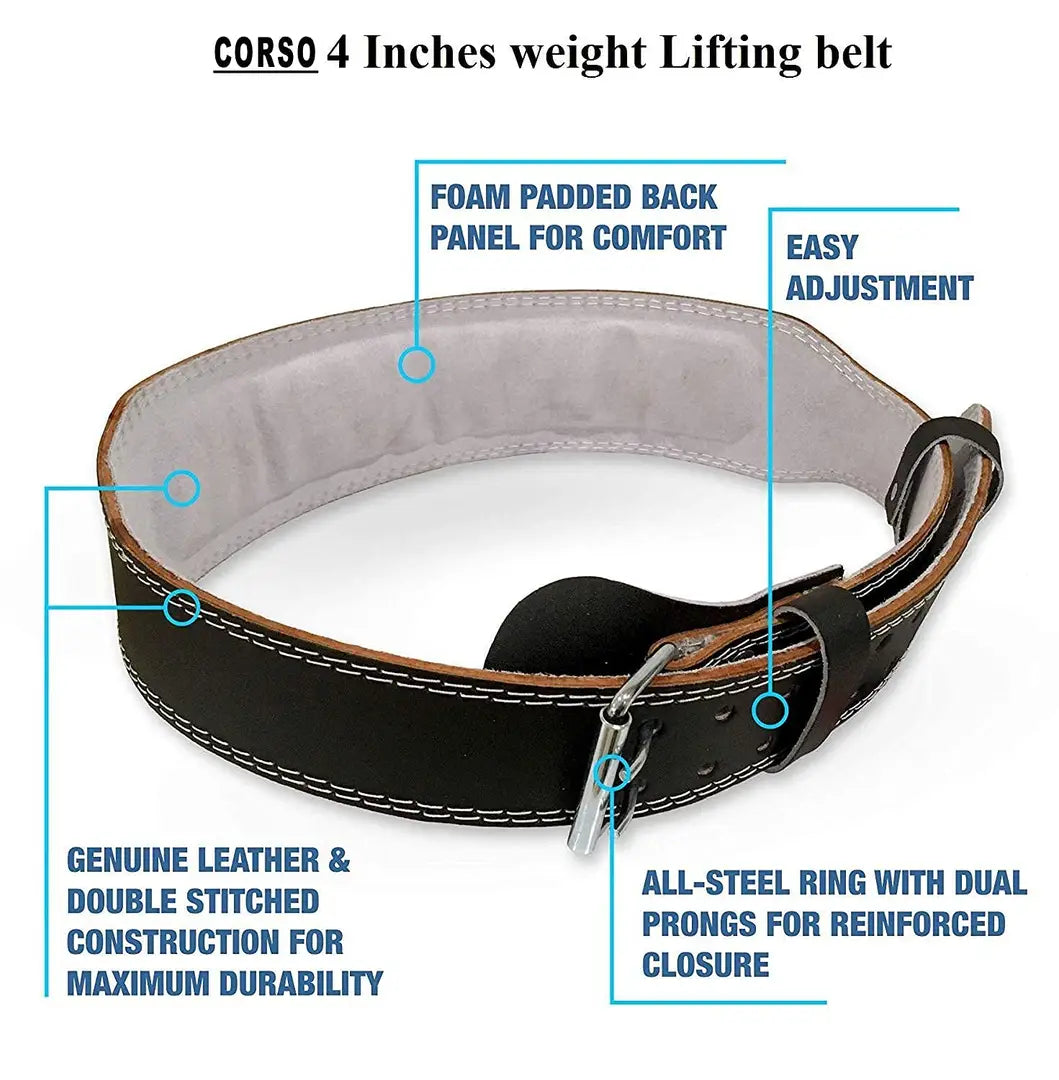 CORSO Small Genuine Leather Weight Lifting Gym Belt For Back Support for Heavy Lifting Belt