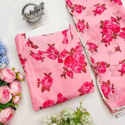 Pink Colored Georgette Gown With Dupatta
