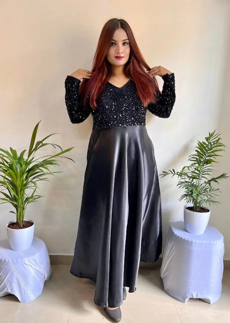Stylish Fancy Velvet Ethnic Gown For Women