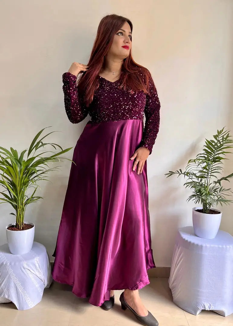 Stylish Fancy Velvet Ethnic Gown For Women