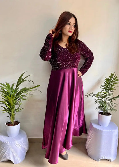 Stylish Fancy Velvet Ethnic Gown For Women