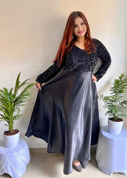 Stylish Fancy Velvet Ethnic Gown For Women