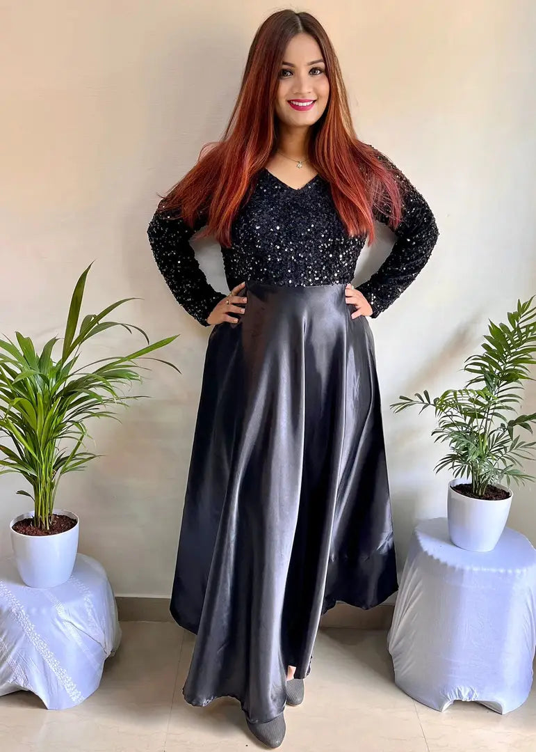 Stylish Fancy Velvet Ethnic Gown For Women