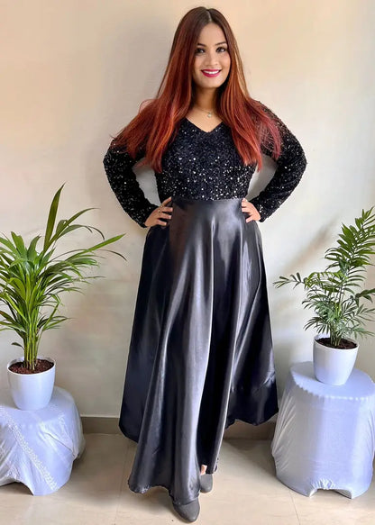 Stylish Fancy Velvet Ethnic Gown For Women