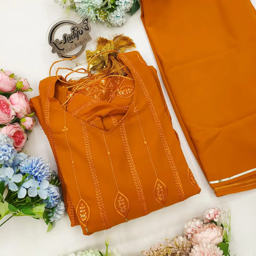 Yellow Colored Georgette Gown With Dupatta