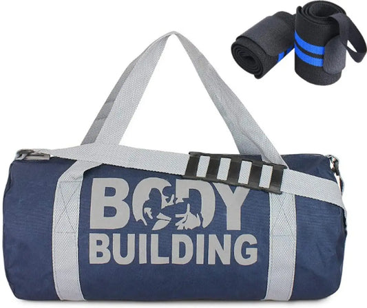 Combo Set of Gym Bag Duffel Bag with Shoulder Strap for Men  Women with Blue Wrist Support Band for Daily Exercise