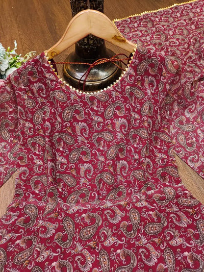 MAROON MULTICOLOURED GEORGETTE GOWN WITH DUPATTA