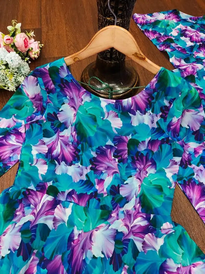 BLUE COLOURED GEORGETTE MAXY GOWN WITH DUPATTA