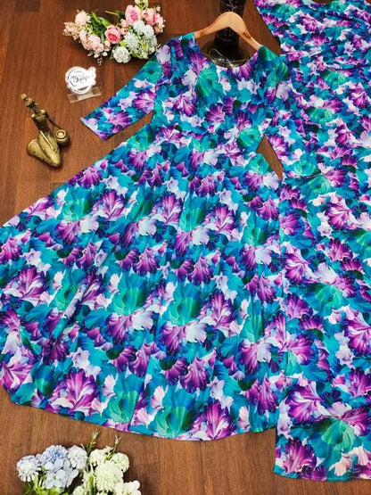 BLUE COLOURED GEORGETTE MAXY GOWN WITH DUPATTA