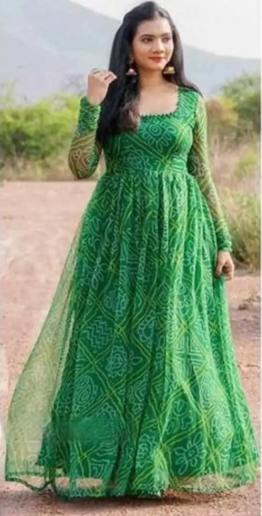 Bandhani Gown Green