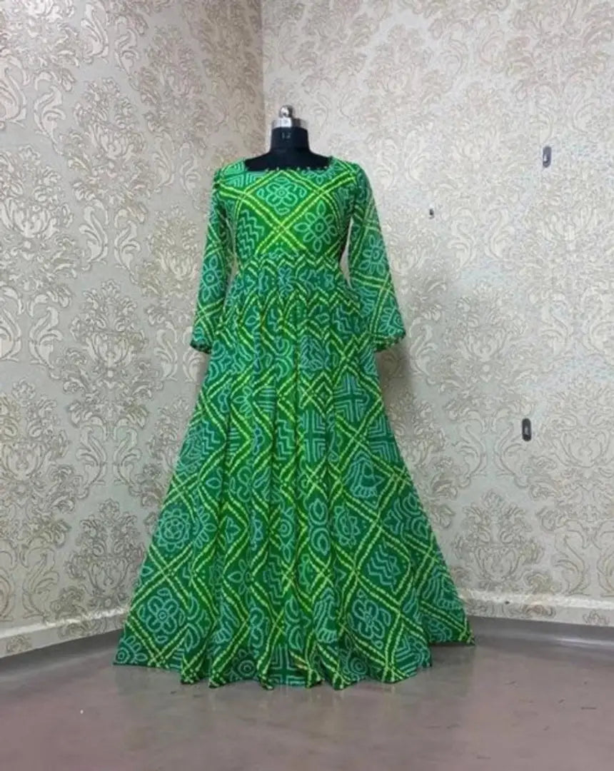 Bandhani Gown Green