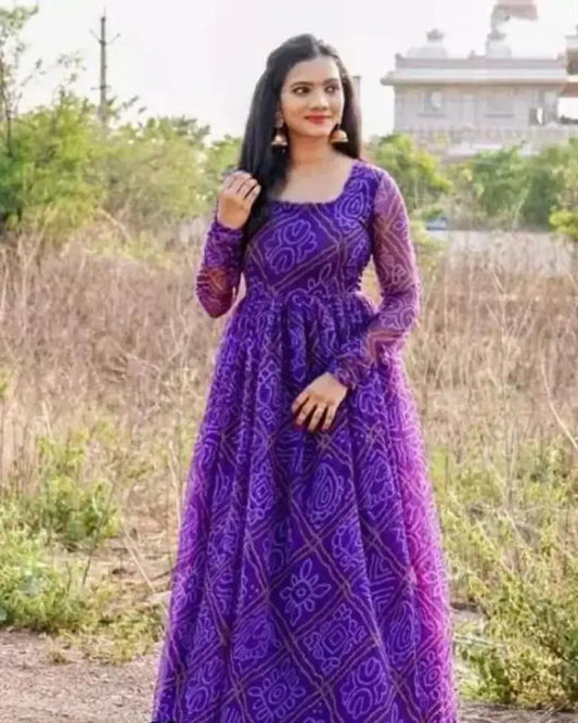 Bandhani Gown Purple