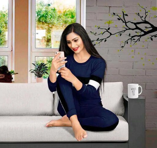 Solid Women Track Suit Navy Blue