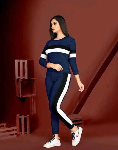 Solid Women Track Suit Navy Blue