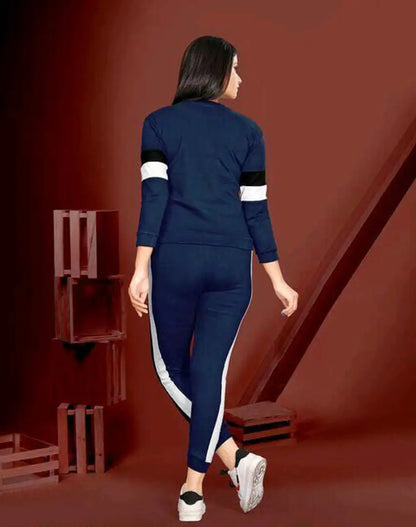 Solid Women Track Suit Navy Blue