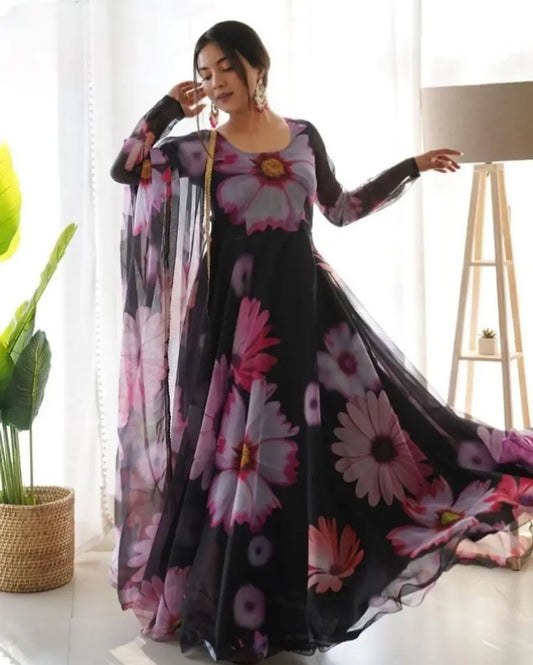 Classic Georgette Gown with Dupatta for Women