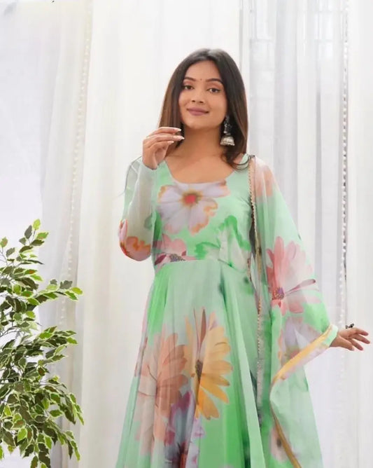 Classic Georgette Gown with Dupatta for Women