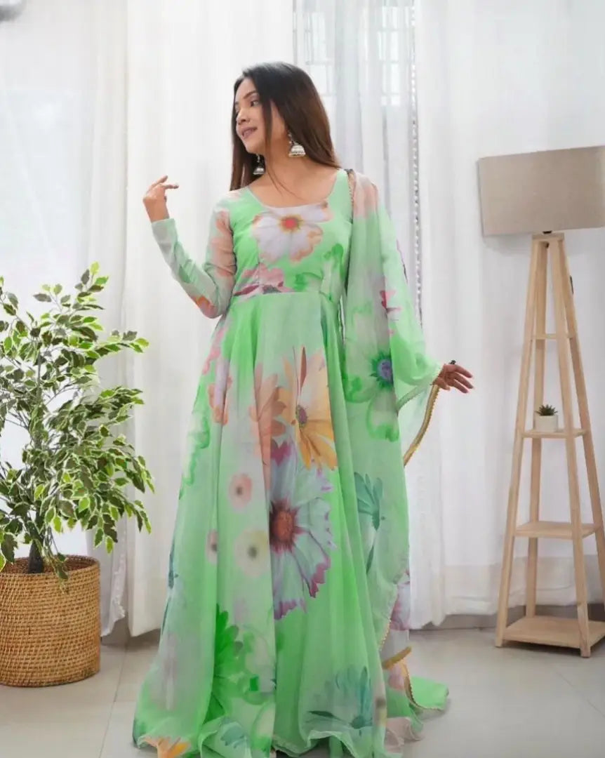 Classic Georgette Gown with Dupatta for Women