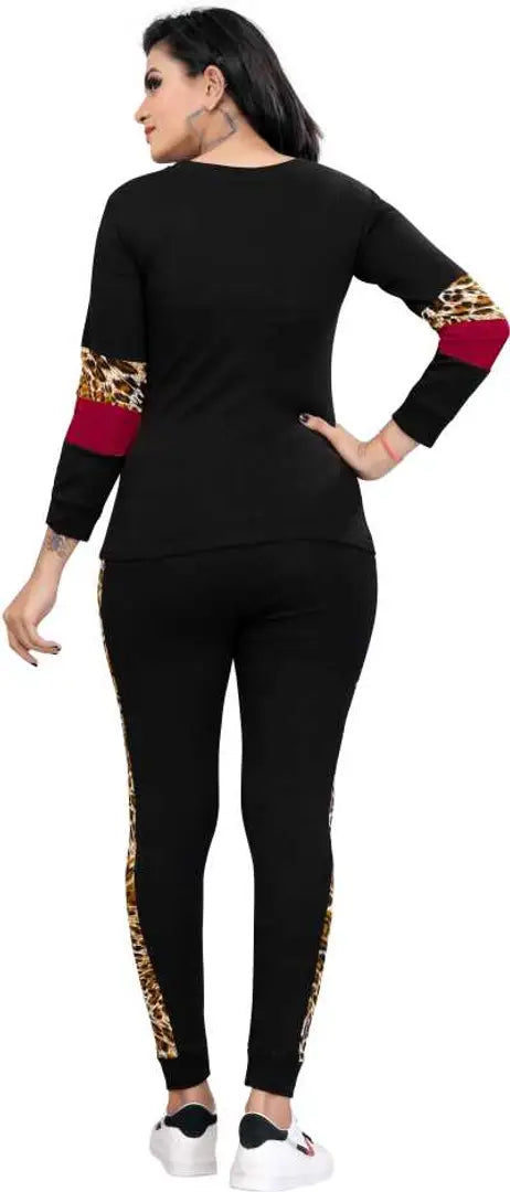 Animal Print, Solid Women Track Suit