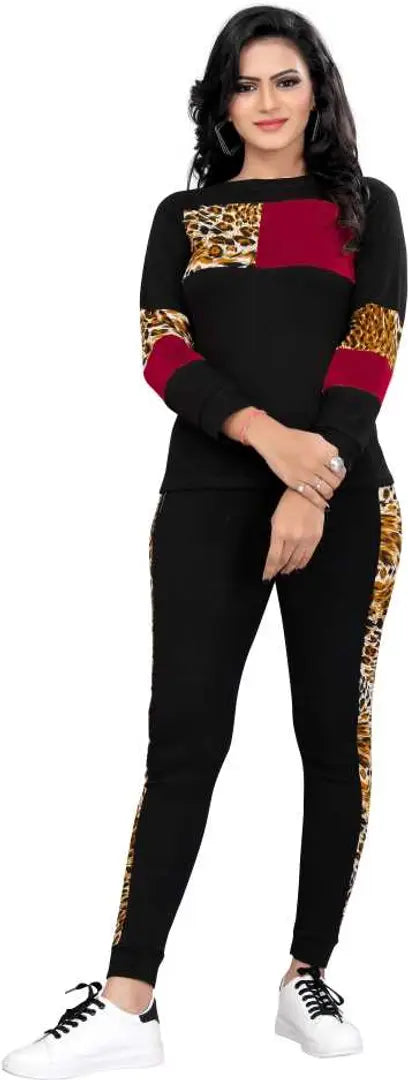 Animal Print, Solid Women Track Suit