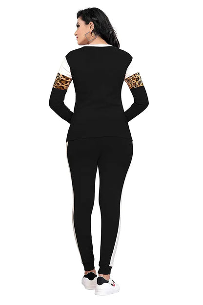 Animal Print Solid Women Track Suit Black