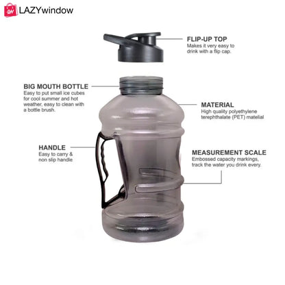 LAZYwindow 1.5L Premium Plastic Gym Shaker Bottle With Blending Ball Flip-top Cap With Anti Slip Handle 1500 Ml Shaker