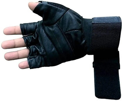 Leatherette Palm with Long Wrist Wrap Weight Lifting Gym Workout Gloves