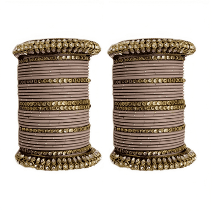 Golden Delight: Oxidized Metal Kada and Brass Stone Bangle Set of 2