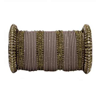 Radiant Bright Texture Bangles with Golden Oxidized Kada Set