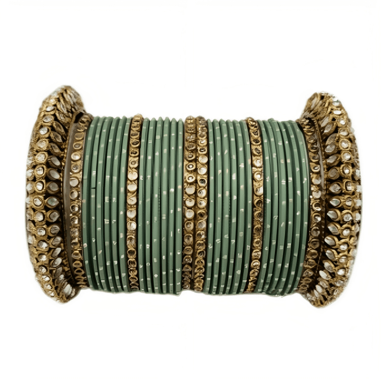 "Radiant Oxidized Gold Metal Kada and Brass Stone Bangles Sets For Women