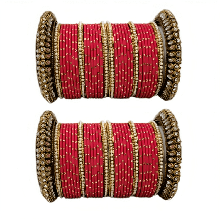 Set of 2 Golden Oxidised Kada with Matte Texture Dot Metal Bangles Set