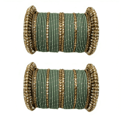 Golden Delight: Oxidized Metal Kada and Brass Stone Bangle Set of 2