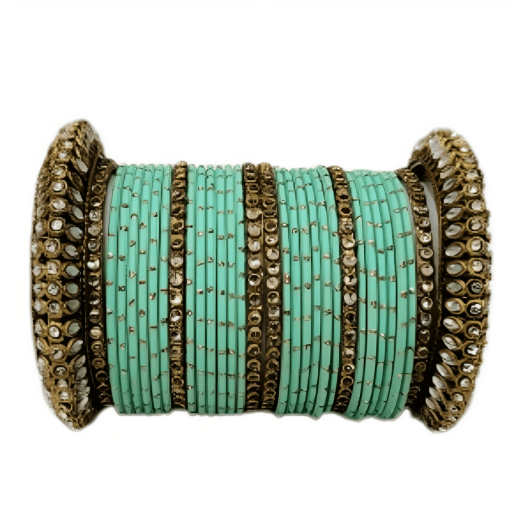 "Radiant Oxidized Gold Metal Kada and Brass Stone Bangles Sets For Women