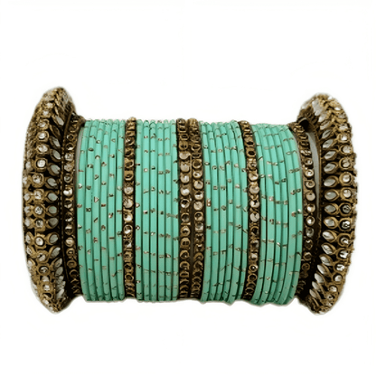 "Radiant Oxidized Gold Metal Kada and Brass Stone Bangles Sets For Women