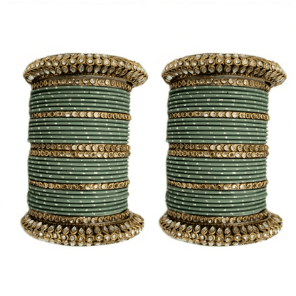 Golden Delight: Oxidized Metal Kada and Brass Stone Bangle Set of 2