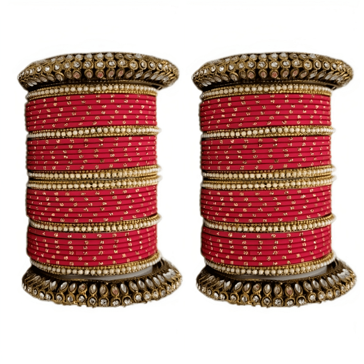 Set of 2 Golden Oxidised Kada with Matte Texture Dot Metal Bangles Set