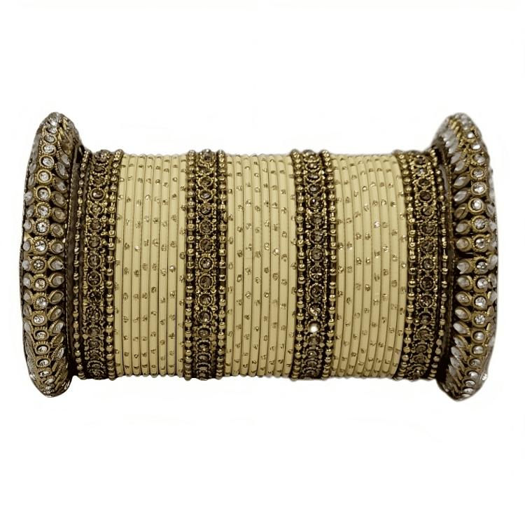 Radiant Bright Texture Bangles with Golden Oxidized Kada Set